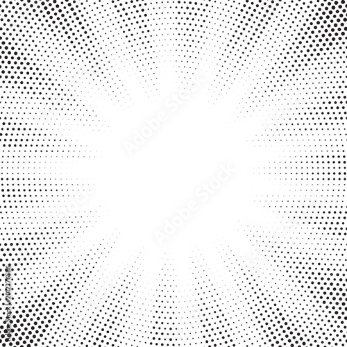 Halftone gradient sun rays pattern. Abstract halftone color dots background. Red pop art, comic small dots. star rays halftone poster. shine, explosion.