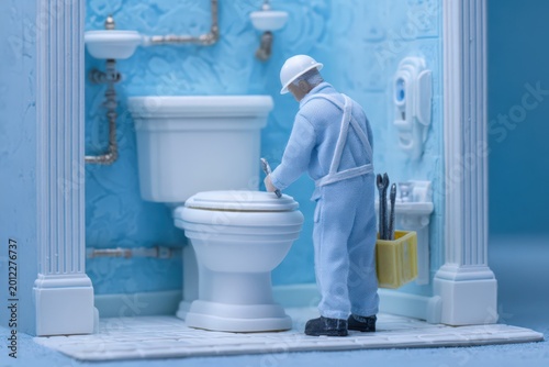 トイレ修理する作業員