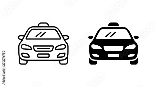 Minimalist taxi and car icons with roof lights on white background Vector