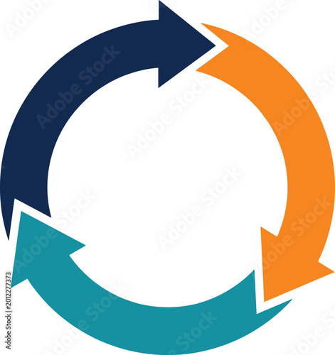 Fotografía Circular three step process diagram vector illustration with colorful rotating arrows representing continuous business workflow and recycling