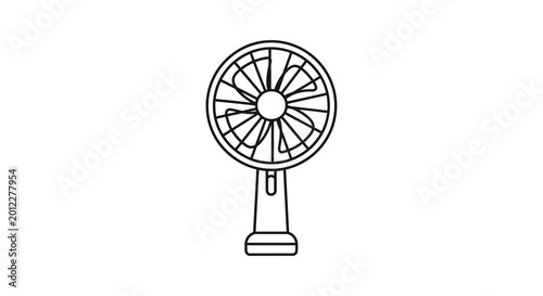 Portable Handheld Fan, Battery Operated, Summer Cooling Device, White Line Art Icon