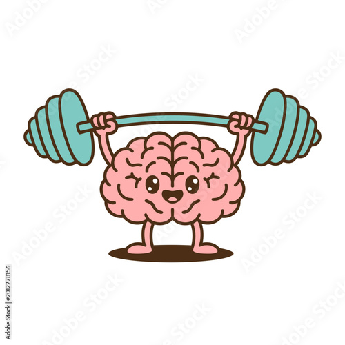 Cute Brain Lifting Weights Cartoon Illustration
