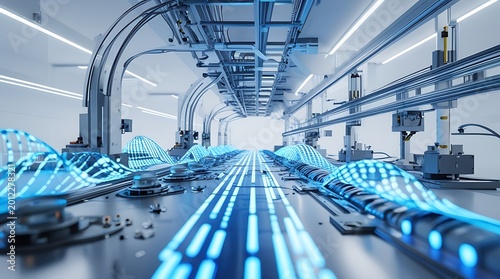 Futuristic Industry 4.0 Automation System with Digital Data Wave and Smart Factory Technology