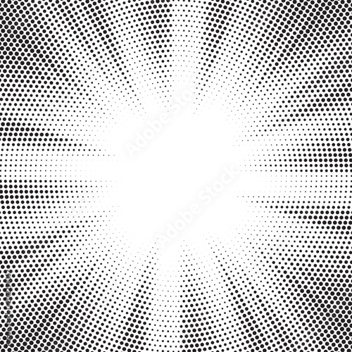 Dotted manga comic ray. Abstract halftone sunburst background. 