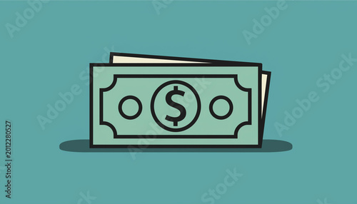 A crisp green paper dollar bill resting neatly on a smooth teal background captured in a clean minimalist studio flat lay setup representing personal finance and banking wealth.