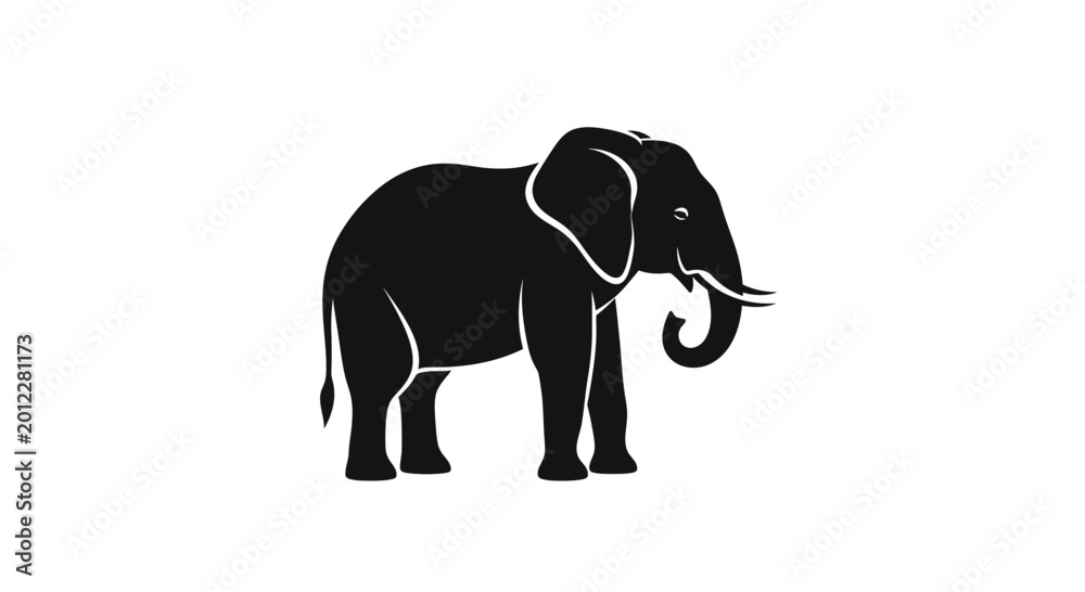 Fototapeta premium Black Elephant Silhouette Icon on White Background
