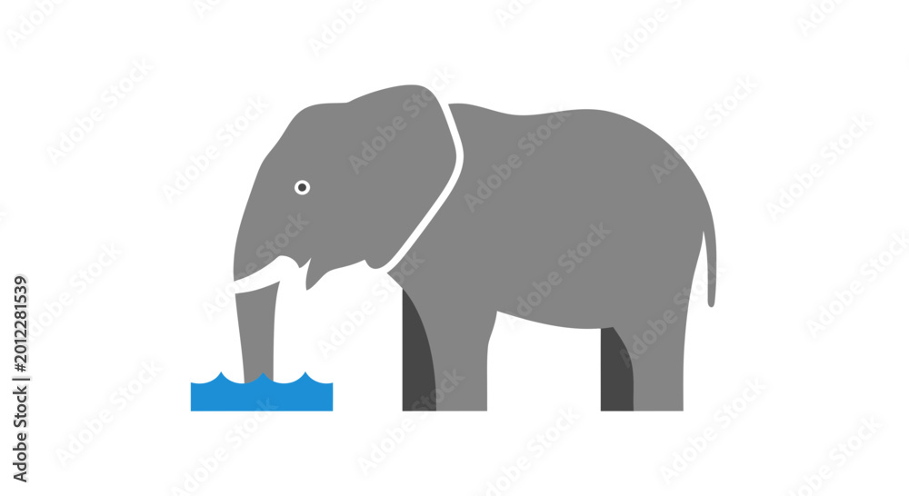 Fototapeta premium Stylized Elephant Drinking Water Graphic Icon