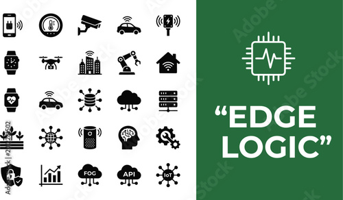 Edge logic icons present a technical suite of industrial network.