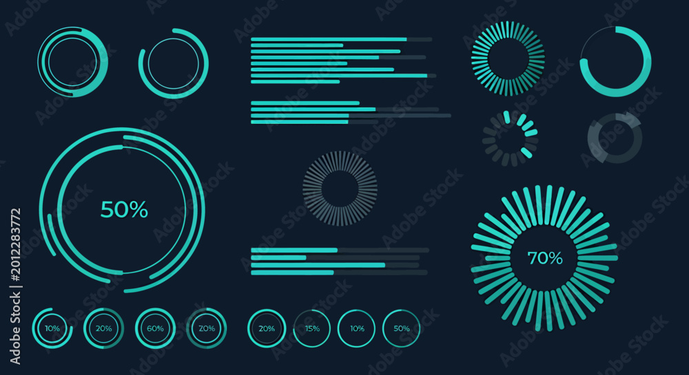 Obraz premium Futuristic Neon Data Visualization Dashboard with Circular UI elements.