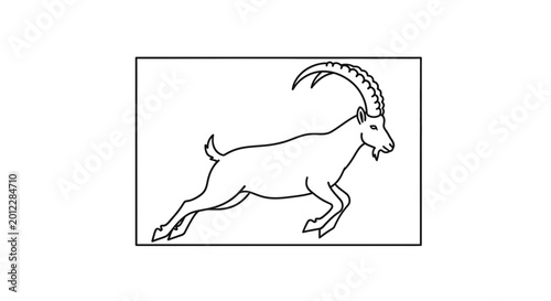 Ibex Goat Silhouette, Mountain Animal, Dynamic Pose, Outline Drawing, Vector Art