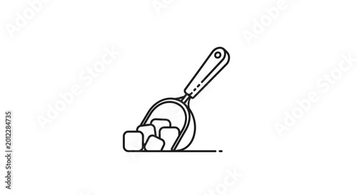 Ice Cubes Scoop Icon, Simple Line Art, Food and Drink Ingredient
