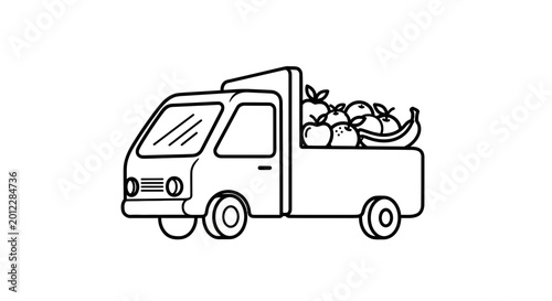 Illustration of a delivery truck loaded with fresh fruits, symbolizing healthy food transport and logistics.