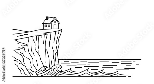 Isolated House on Cliff Edge Overlooking Stormy Sea