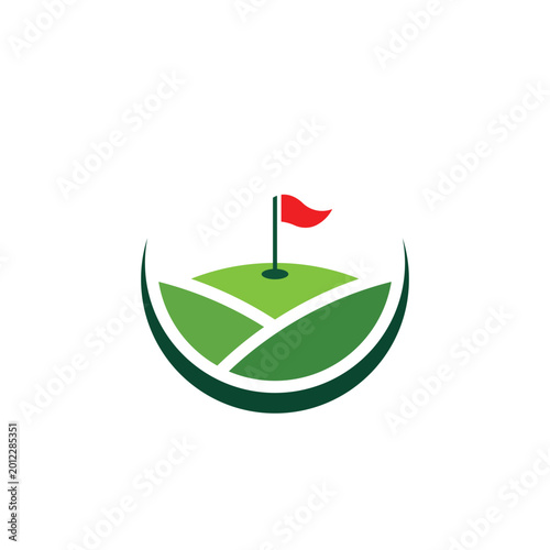 Golf Course Logo Design Green Field and Flag Icon for Golf Club Sports Branding