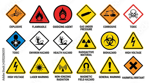 Fotografija Collection of various hazard warning symbols and signs.