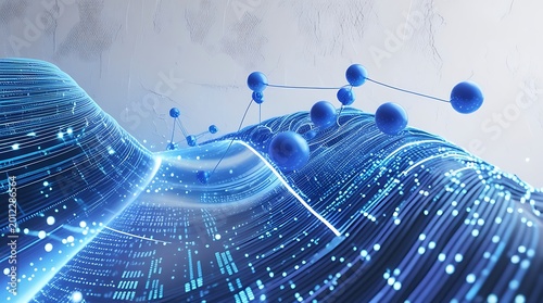 Abstract Quantum Computing Visualization with Futuristic Data Flow Waves