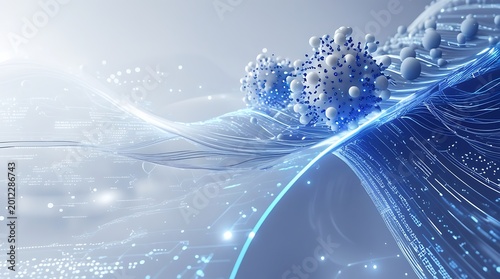 Abstract Quantum Computing Visualization with Futuristic Data Flow Waves