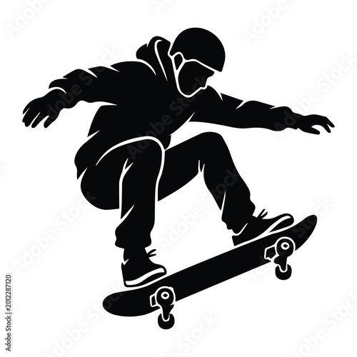 Skateboard trick pose Shape Icon Silhouette Vector black design on a white background