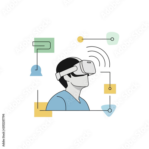 Man wearing virtual reality headset experiencing digital world.