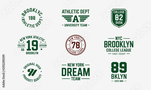 Brooklyn College Athletic University Team Vector Badge Set for Vintage Sport T-shirt and Apparel Design