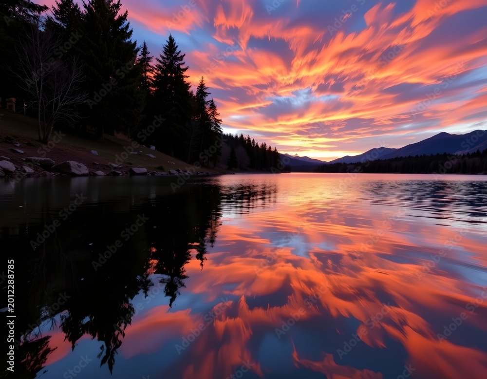 Fototapeta premium Sunset Reflection Over Serene Lakeside