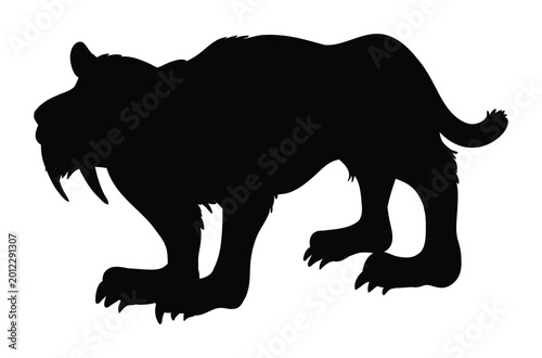 Canvas Print Saber-toothed cat Icon Silhouette Vector black design on a white background