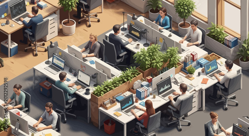 Tableau sur toile Productive modern open-plan office bustling with diverse professionals working a