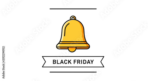 Black Friday Sale Bell Notification Icon, Shopping Discount Alert, Marketing Promotion