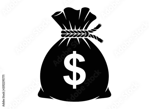 Black money bag icon with dollar sign symbol
