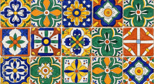 Talavera Tile Design with Floral and Geometric Patterns
