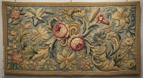 Tapestry Floral Design with Roses and Lily Illustration Art