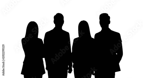 Schilderij op canvas Silhouette of four business people standing isolated on transparent background,
