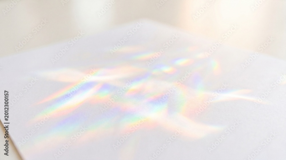 Fototapeta premium Aesthetic Prism Rainbow Light Leak on White Paper Surface