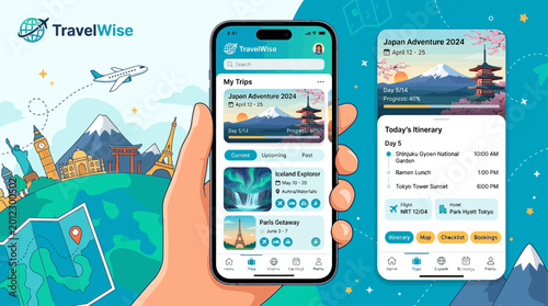 Cuadro en lienzo Effortless Global Exploration A Smartphone App Showcasing Digital Travel Itinera