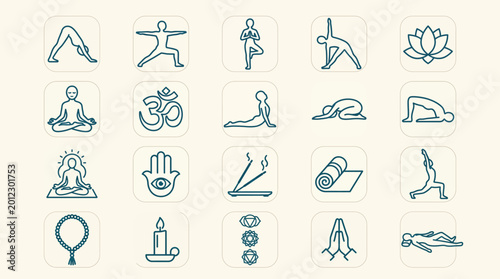 Yoga Icons Set Meditation Fitness Wellness Pack