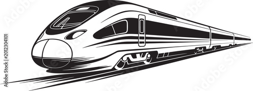 Modern train silhouette speeding on tracks at night