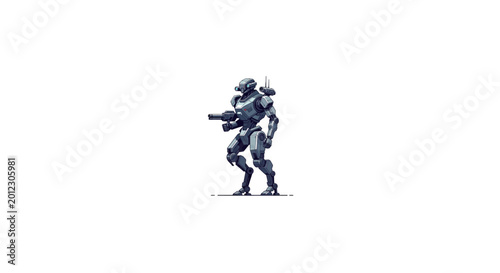 Tableau sur toile Futuristic soldier in advanced armor holding a weapon in a ready stance
