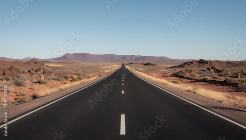 Desert highway to horizon in arid landscape