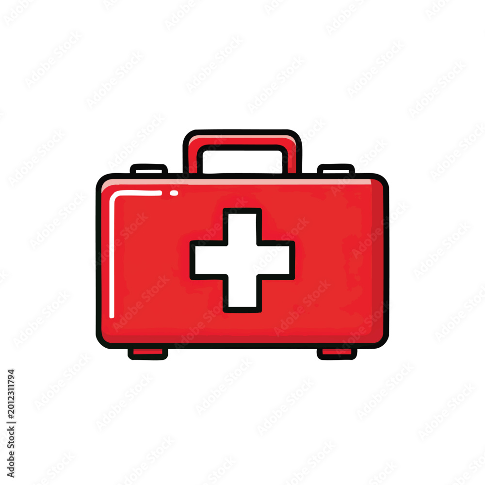 Obraz premium Cartoon Style First Aid Kit Illustration.