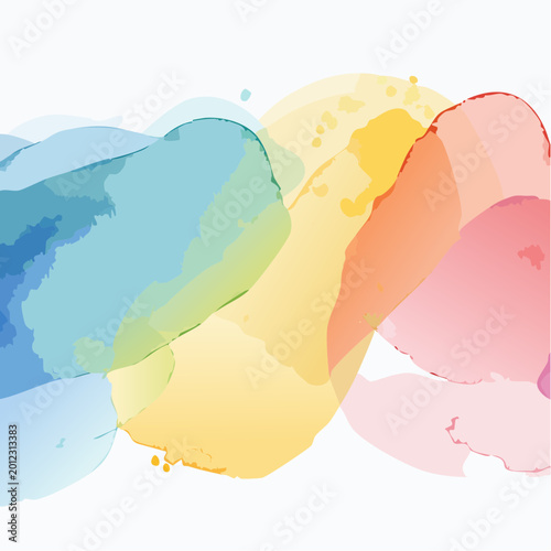 Vibrant colorful watercolor splotches create abstract artistic design