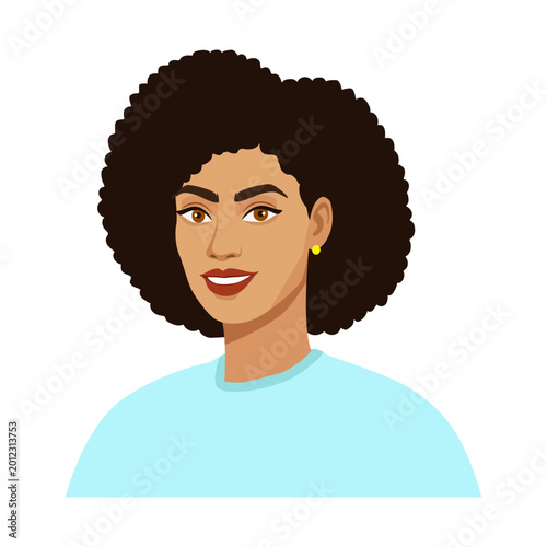 Portrait of a Smiling Woman with Curly Hair