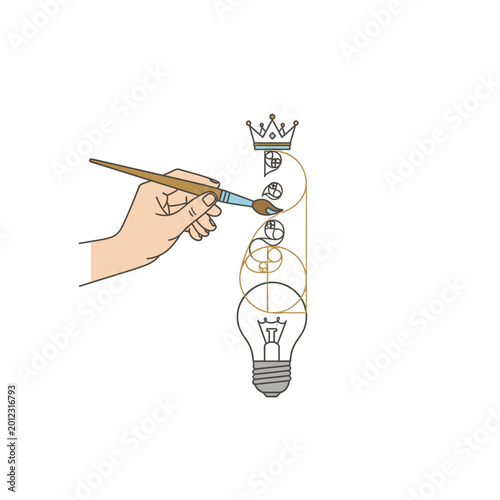 Hand painting a lightbulb idea with a crown on top.