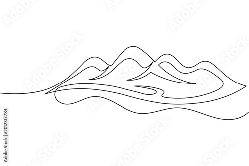 Layered mountain peaks continuous one line art minimalist landscape nature vector illustration