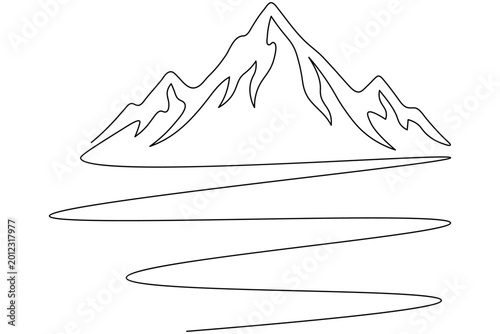 High mountain peak with zigzag path continuous one line art minimalist landscape nature vector illustration