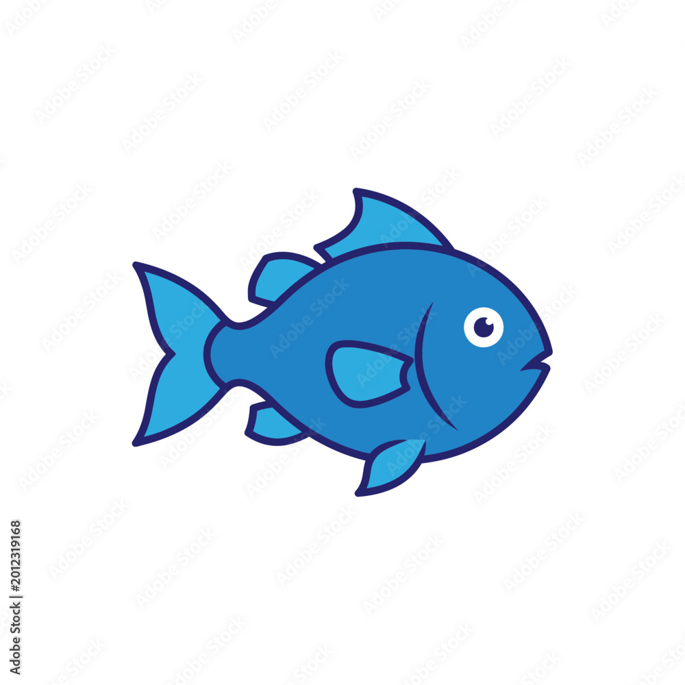 Fototapeta premium Cute Blue Fish Illustration
