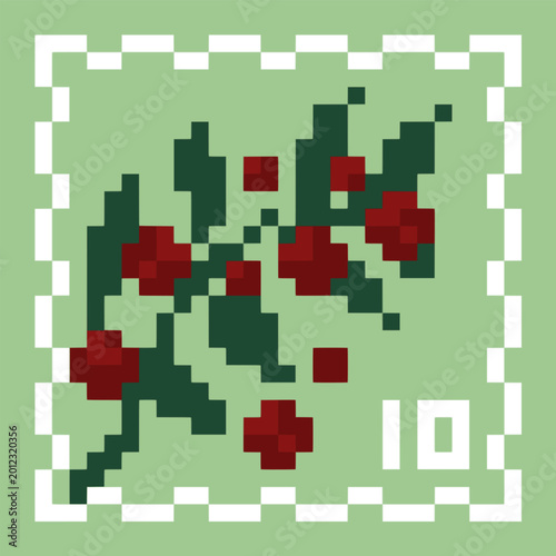 postage stamps in pixel art flowers