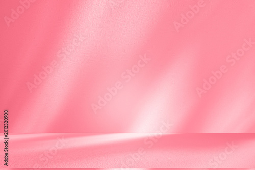 Wall interior background, studio and backdrops show products.with shadow from window color pink background for text insertion and presentation interior decoration	