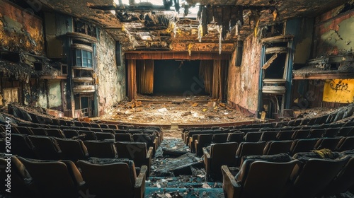 Ruined theatre interior, devastation