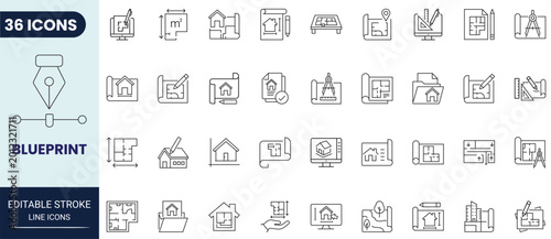 Fotografía Blueprint icon set in outline style