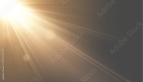 Golden sun flare PNG with bright diagonal light beams from top left